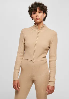 Produktbild von Urban Classics - Damen Cropped Rib Knit Zip Cardigan - UNIONBEIGE - L