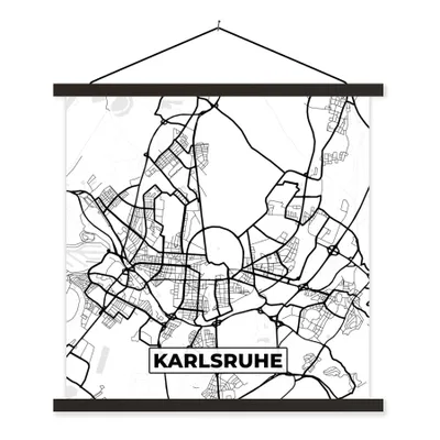 Produktbild von MuchoWow® Textilposter Karte - Karlsruhe - Karte - Stadtplan 120x120 cm mit schwarzem Rahmen - Aufhängungsset