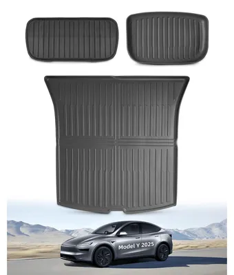 Obrázek produktu pro Sada tří kusů podlahových rohoží do kufru pro Tesla Model Y, barva Juniper, modely z roku 2025 a 2026 (pro 5 sedadel), vyrobené z TPE, voděodolné a protiskluzové