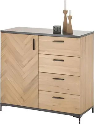 Produktbild von Kommode CARISSIO Schwarz, 4 Schubladen, 1 Tür, Bartex Eiche Holznachbildung