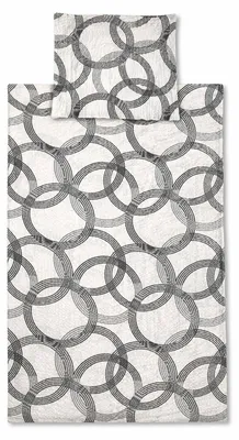 Produktbild von 2-tlg. Seersucker Bettwäsche, 135x200 +80x80cm, bügelfrei, weiss mit Kreisen grau/schwarz