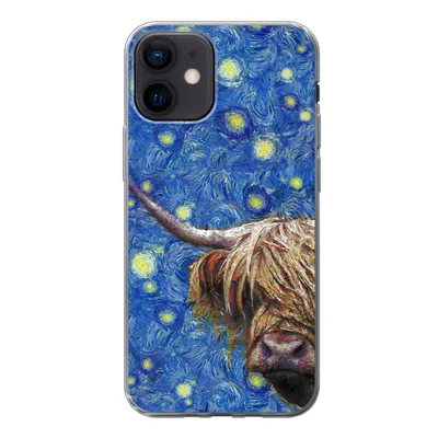 Produktbild von MuchoWow® Handyhülle Schutzhülle Hülle für iPhone 12 Sternennacht - Van Gogh - Schottischer Highlander Silikon Softcase Handy Hülle - Schutzhülle