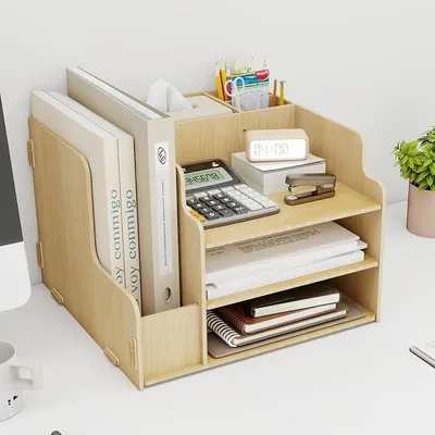 Produktbild von PolkaHome® Multifunktionaler Schreibtisch-Organizer aus Holz, Briefablage, Aufbewahrungsbox, Stifthalter, für Büro, Zuhause und Schule