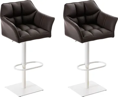 Produktbild von CLP 2er Set Barhocker Damaso Kunstleder drehbar und höhenverstellbar braun Gestell Farbe weiß