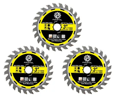 Image de Lot de 3 disques de scie circulaire TCT de 75 mm pour bois et plastique