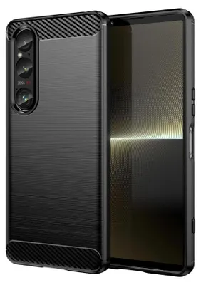 A black phone case is shown next to a smartphone.