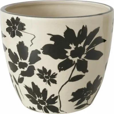 Produktbild von Übertopf ESRA aus beigem Steingut, glänzende Crackle Optik, 14 cm Höhe