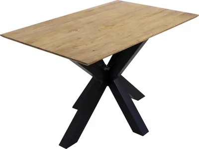 Produktbild von Esstisch 120x80cm Akazie massiv eichenfarben schweizer Kante Spider-Gestell schwarz DEAN