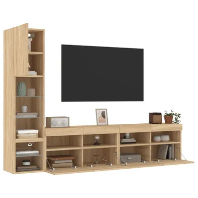 Image de Maison Exclusive - Ensemble mural 4 pièces avec éclairage LED Chêne Sonoma Matériau dérivé du bois