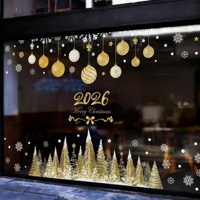 Productafbeelding van Kerstdecoraties voor ramen, kerstboom, sneeuwvlokken, PVC, 90x36 cm