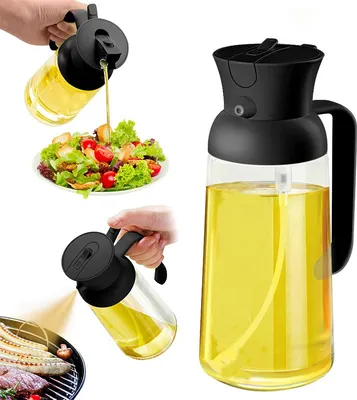 Produktbild von Olivenöl Spenderflasche für die Küche mit Messskala, 2 in 1 Ölsprüher zum Kochen, 550ml Glas-Ölsprühflasche mit Ausgießer, lebensmittelechter Ölzerstäuber für Heißluftfritteuse (schwarz)
