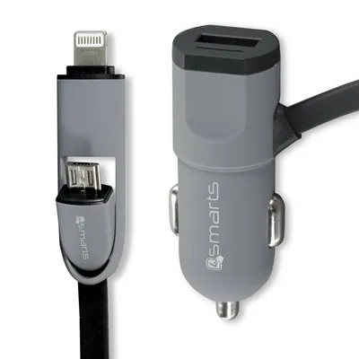 Image de 4smarts MultiCord Chargeur allume-cigare Micro-USB + Lightning | Noir-Gris | 1m | Câble