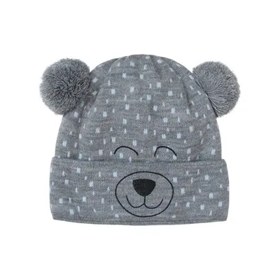 Produktbild von Jungen Wintermütze Kindermütze Strickmütze Bommelmütze, Grau