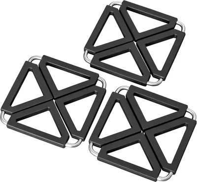 Produktbild von Faltbarer Metalluntersetzer, hitzebeständig, 3 Stück (schwarze Silikonunterlage)
