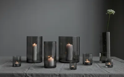 Produktbild von Storefactory Vase Laterne RAMSJÖ L Glas grau | Ø18x30cm
