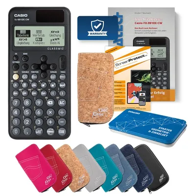 Produktbild von Casio FX-991 DE CW Taschenrechner mit Tasche kork, Folie, Fachbuch & Zirkel Set