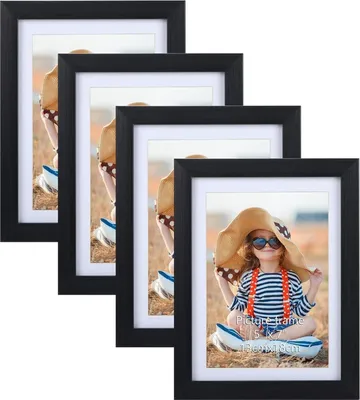 Produktbild von 4er-Set Bilderrahmen 13x18 cm Schwarz Passepartouts 15x20 Wand Tisch EXYGLO