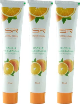 Produktbild von Feuchtigkeitsspendender Hand- & Nagelbalsam mit Orangenöl 3 x 45ml für zarte Hände & Nägel inklusive Notizblock