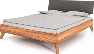 Produktbild von Bett Gerg 4 Sonderlänge 120x190 Kernbuche massiv Polsterkopfteil Grau Holzbeine