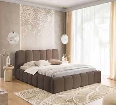 Produktbild von Polsterbett MIA 120x200 - Bett mit Bettkasten, Bubble Bett, Doppelbett mit Stauraum und Lattenrost, Schlafzimmer - Braun