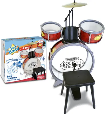 Produktbild von Bontempi Schlagzeug Spielzeug mit Hocker - Musikinstrument für Kinder