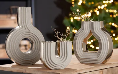 Obrázek produktu pro Gilde Vase, Stratos, keramika, šedá, zlatá barva, balení 2 kusů, výška: 21,00 cm, šířka: 20,00 cm, hloubka: 8,00 cm, kód: 32446