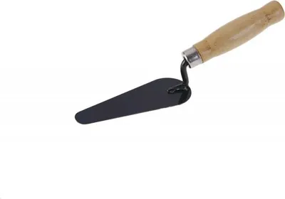 Produktbild von Katzenzungenkelle aus Stahl mit Holzgriff für Putz- und Stuckarbeiten, 140x50 mm