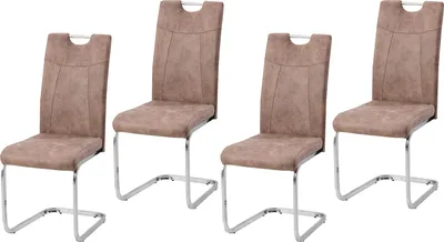 Four dining chairs are arranged side-by-side against a white background.