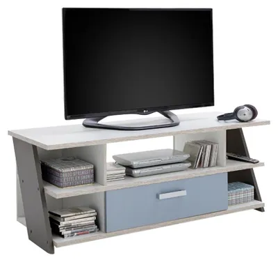 Productafbeelding van FMD Möbel NONA 5 TV-/Hi-Fi-meubel - Sandeikenhout / wit / Lava / Denim - Afmetingen: 135 cm x 51,6 cm x 50 cm; 814-005