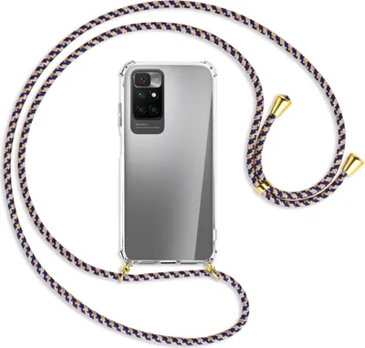 Produktbild von Handykette Backcover-Schutzhülle mit Band (Metall goldfarben) für Xiaomi Redmi 10 - blau+beige