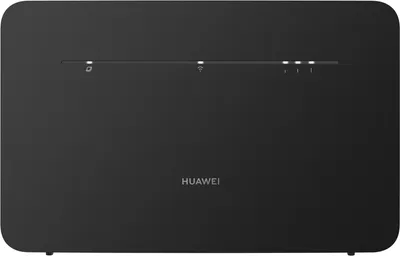 A black Huawei 4G router is shown from a front-facing, slightly elevated angle against a plain white background.