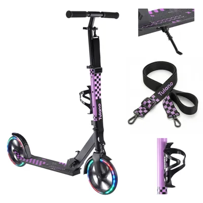 Produktbild von Tulano Kinderroller Zigzag 45 Tretroller Lila Klappbar mit 200 mm LED-Leuchträdern Höhenverstellbar Tragegurt Flaschenhalter bis 100 kg