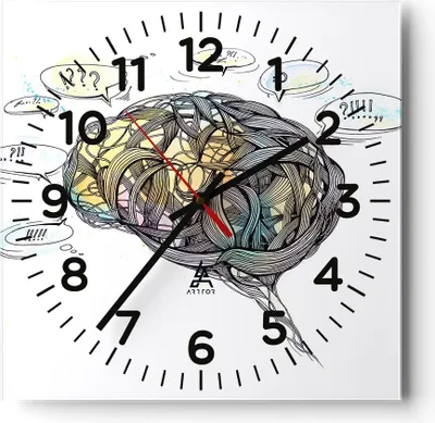 Produktbild von Wanduhr - Quadrat - Glasuhr - Gehirn Bildung Experiment Illustration - 30x30cm - Schleichendes Uhrwerk - Lautlos - zum Aufhängen bereit - Dekoration Modern - Wanddekoration aus Glas - C4AC30x30-2975