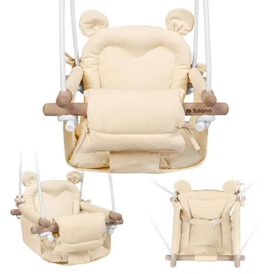 Produktbild von Tulano Hop 30 Beige | Bär Babyschaukel Kinderschaukel | Indoor Outdoor | Sicherheitsgurt | Tragfähigkeit bis 60kg | von 6 bis 36 Monaten