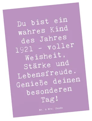 Produktbild von Mr. & Mrs. Panda Postkarte Spruch 1921 Geburtstag Freude - Lavendeltraum - Geschenk, Grußkarte, Postkarten, Alter, Geburtstagsgeschenk, Ansichtskarten, Happy Birthday