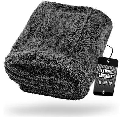 Produktbild von Nuke Guys Gamma Dryer XXL | Ultra saugstarkes Trockentuch 1400 GSM in Grau 50x80cm | Fusselfrei, abgerundete sanfte Fasern, kratzerfrei, extra groß | Premium Mikrofasertuch für Auto Motorrad Fahrrad