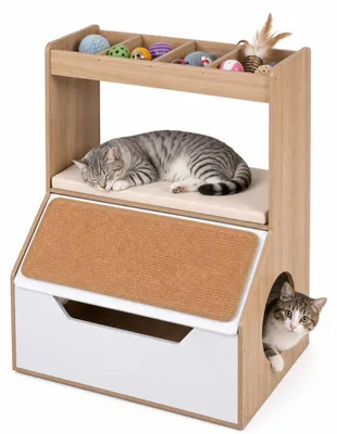 Produktbild von KOMFOTTEU Katzenklo Schrank mit Stauraum & Kratzmatte, Natur