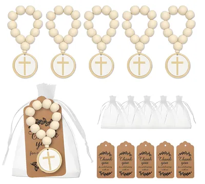 Holz-Rosenkranz 6er-Set mit Kreuzanhänger, katholisch, für Taufe