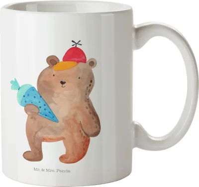 Produktbild von Mr. & Mrs. Panda Plastikbecher Bär Schultüte - Weiß - Geschenk, Grundschule, Pott, Camping Tasse, Trinklernbecher, Schulanfang, Kinderbecher, Haferl, Teddy, Einschulung