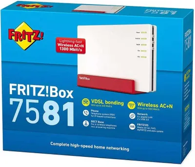 The image shows the retail packaging of a FRITZ!Box 7581 router.