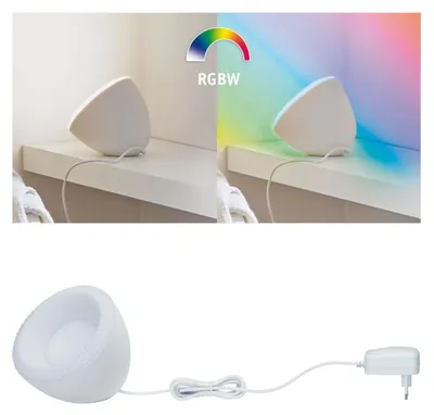Imagen del producto de Lámpara de mesa Paulmann Cornus, con tecnología Bluetooth, 1x12W, RGB+W, color blanco, 230V, fabricada en plástico