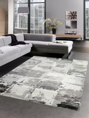 Image de Tapis de salon motif abstrait gris crème Taille - 80 x 300 cm