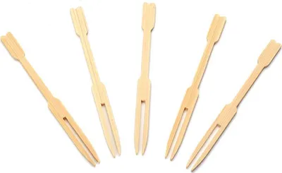 Produktbild von Gabel 2-Zahnig aus Bambus, 90 mm, 250 Stück - Pommesgabel