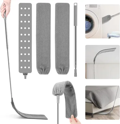 Obrázek produktu pro Teleskopická hadříková mop, plochá, omyvatelná, s výsuvem až 2,5 metru, s kartáčem z mikrovlákna, pro domácnost