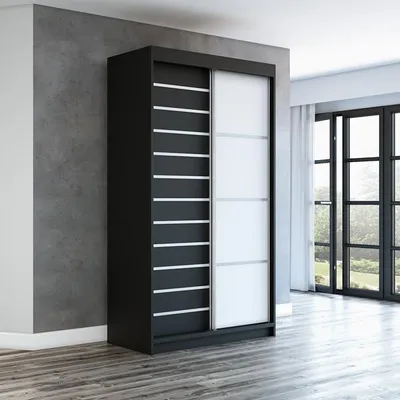 Produktbild von Schwebetürenschrank, 2-türig Schrank! Moderne Garderobe für Kleidung. Verschiedene Farben (Weiß, Schwarz, Somona) Kleiderschrank COLIN 120 cm