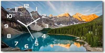 Produktbild von Wanduhr aus Glas – 60x30 cm - Glasbild - Glasuhr - Gehärtetes Glas - weisse-zeiger - See in den Bergen