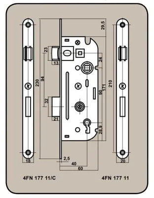 Immagine prodotto di serratura da infilare 6/90-40 K chiave P/L 4FN17711.1 costruzione