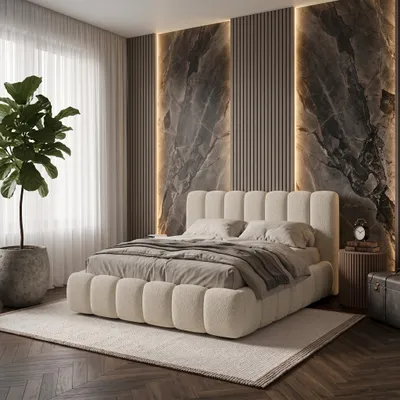 Produktbild von Ankado Polsterbett mit Bettkasten 200x200 cm - Metallrahmen - Bouclé-Stoff Quelle 02 Creme