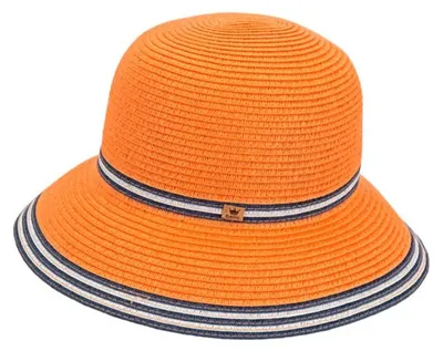 Balke knautschbare Strohhut Glocke mit farbigen Bortenstreifen in orange