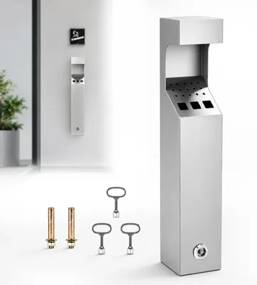 Zdjęcie produktu dla Popielniczka do papierosów - Przenośna popielniczka - Aluminium - Zamykana na klucz - Wodoodporna - Z kluczem - Do użytku na zewnątrz - Biała